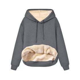 Warm Berber Fleece Pocket Hooded Sweatshirt Coat (Option: Dark Gray-S)