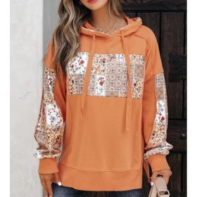 Pullover Hoodie With Drawstrings Top Casual Printed Loose Sweatshirt (Option: Orange Red-M)