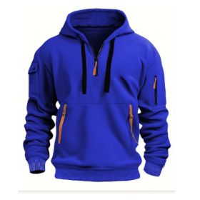 Dropped Shoulder Hooded Sweatshirt Men's Women's Plus Size Loose Pullover Fashion Sweatshirt (Option: Blue-XXL-1pcs)
