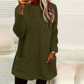 Women's Long Sleeved Pocket Plush Hoodie T-shirt (Option: Army Green-2XL)
