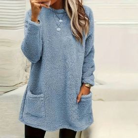 Women's Long Sleeved Pocket Plush Hoodie T-shirt (Option: Blue-3xl)