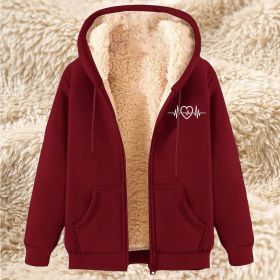 Men's Fleece Hoodie With Fleece Lining, Thick And Warm For Winter, Lamb Fleece For Autumn And Winter (Option: 17 Wine Red-4XL)