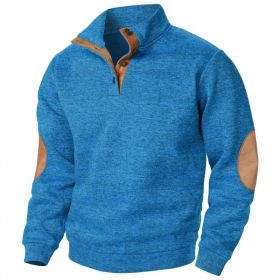Men's Stand Collar Knitted Joint Stitching Casual Jacquard Cardigan Sweater (Option: Blue-M)