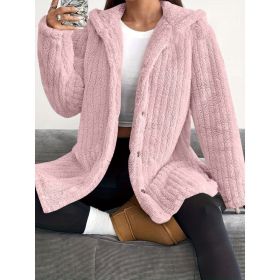 Hooded Loose Plush Coat Women's Regular Sleeve (Option: Pink-M)