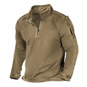 Men's Outdoor Zipper Pocket Long Sleeve Sweater (Option: Khaki-M)