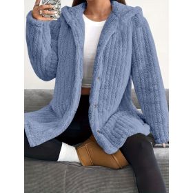 Hooded Loose Plush Coat Women's Regular Sleeve (Option: Blue-M)