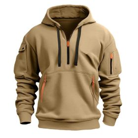Dropped Shoulder Hooded Sweatshirt Men's Women's Plus Size Loose Pullover Fashion Sweatshirt (Option: Khaki-M-1pcs)