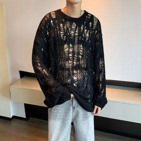 Early Spring Design Hollow Loose Thin Sweater (Option: Black-L)