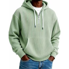 Men's Solid-Colored Corduroy Long-Sleeve Hoodie For Sports And Casual Wear (Option: Gray Green-M)
