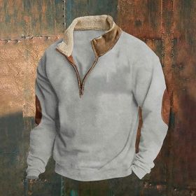 Retro Patchwork Half Cardigan Men's Long-sleeved Sweater (Option: Gray-M)