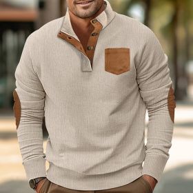 Patch Pocket Jacket Stand Collar Long Sleeve Corduroy Multicolor Hoodie (Option: Apricot-M)