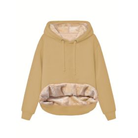 Warm Berber Fleece Pocket Hooded Sweatshirt Coat (Option: Khaki-M)