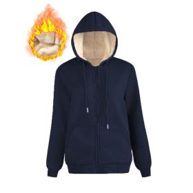 Warm Berber Fleece Pocket Hooded Sweatshirt Coat (Option: Sapphire Blue Thread Zipper-M)