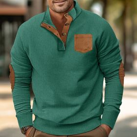 Patch Pocket Jacket Stand Collar Long Sleeve Corduroy Multicolor Hoodie (Option: Fruit Green-M)