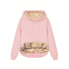 Warm Berber Fleece Pocket Hooded Sweatshirt Coat (Option: Pink-M)