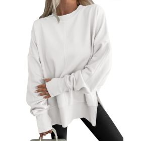 Fashion Casual Round Neck Pullover Loose Sports Long-sleeved Sweater (Option: White-M)