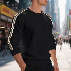 Casual Men's Loose Round Neck Sweater Thin (Option: Black-M)