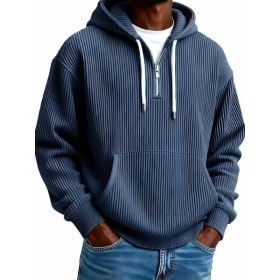 Men's Solid-Colored Corduroy Long-Sleeve Hoodie For Sports And Casual Wear (Option: Navy Blue-L)