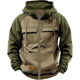 Men's Hoodie Youth Sports Multi-pocket Workwear (Option: Camel-L)
