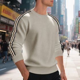 Casual Men's Loose Round Neck Sweater Thin (Option: Light Khaki-L)