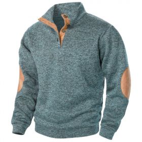 Men's Stand Collar Knitted Joint Stitching Casual Jacquard Cardigan Sweater (Option: Denim Blue-L)