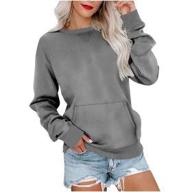 Women's Pin Solid Color Round Neck Loose Long-sleeved Sweater (Option: Gray-XL)