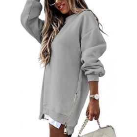 Fall Winter Fashion Stitching Side Zipper Design Pullover Sweater For Women (Option: Gray-XL)