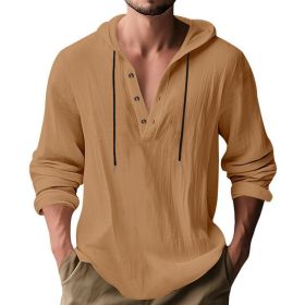 Hooded Casual Loose-fitting T-shirt Sweater For Men (Option: Yellowish Brown-L)