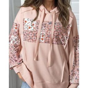 Pullover Hoodie With Drawstrings Top Casual Printed Loose Sweatshirt (Option: Pink-L)
