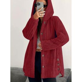 Hooded Loose Plush Coat Women's Regular Sleeve (Option: Red-L)