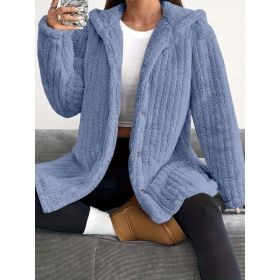 Hooded Loose Plush Coat Women's Regular Sleeve (Option: Blue-L)