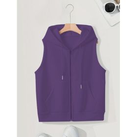 Women's Sleeveless Slim-fit Cardigan Zip Sweater (Option: Purple-XL)