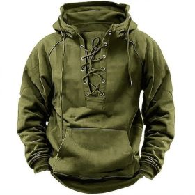 Ins Lace-up Hoodie Casual Sports Pocket Sweatshirt Men's Long-sleeved Top Clothing (Option: Army Green-L)