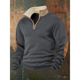 Retro Patchwork Half Cardigan Men's Long-sleeved Sweater (Option: Dark Gray-XL)