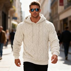 Plush Hooded Sweatshirt Winter Warm Long-sleeved Pullover Top Men's Casual Solid Color Fleece Hoodie Clothing (Option: Apricot-XXXL)