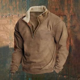 Retro Patchwork Half Cardigan Men's Long-sleeved Sweater (Option: Khaki-3XL)