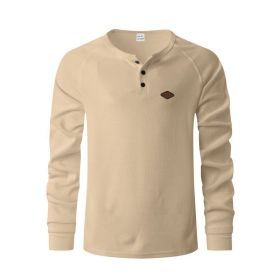 Waffle Buckle Quick-drying Raglan Henry Long Sleeve (Option: Khaki-L)