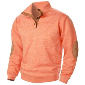 Men's Stand Collar Knitted Joint Stitching Casual Jacquard Cardigan Sweater (Option: Orange-L)