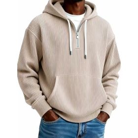 Men's Solid-Colored Corduroy Long-Sleeve Hoodie For Sports And Casual Wear (Option: Khaki-3XL)