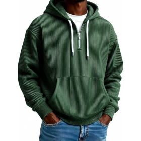 Men's Solid-Colored Corduroy Long-Sleeve Hoodie For Sports And Casual Wear (Option: Dark green-L)
