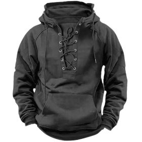 Ins Lace-up Hoodie Casual Sports Pocket Sweatshirt Men's Long-sleeved Top Clothing (Option: Gray-L)