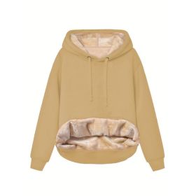 Warm Berber Fleece Pocket Hooded Sweatshirt Coat (Option: Khaki-L)
