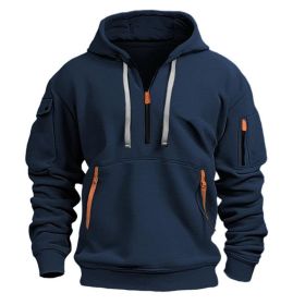 Dropped Shoulder Hooded Sweatshirt Men's Women's Plus Size Loose Pullover Fashion Sweatshirt (Option: Navy Blue-L-1pcs)