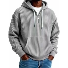 Men's Solid-Colored Corduroy Long-Sleeve Hoodie For Sports And Casual Wear (Option: Gray-L)