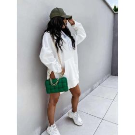 Women's Hooded Sweatshirt With Pockets Fashion Casual Split Mid-length Sweater Drawstring Tops (Option: White-L)