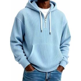Men's Solid-Colored Corduroy Long-Sleeve Hoodie For Sports And Casual Wear (Option: Sky Blue-L)