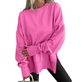 Fashion Casual Round Neck Pullover Loose Sports Long-sleeved Sweater (Option: Pink-2XL)