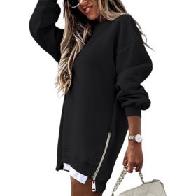 Fall Winter Fashion Stitching Side Zipper Design Pullover Sweater For Women (Option: Black-XXL)