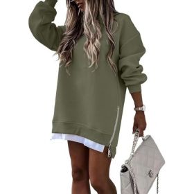 Fall Winter Fashion Stitching Side Zipper Design Pullover Sweater For Women (Option: Green-L)