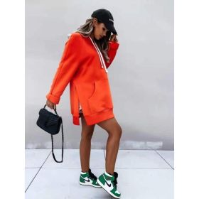 Women's Hooded Sweatshirt With Pockets Fashion Casual Split Mid-length Sweater Drawstring Tops (Option: Orange-3XL)